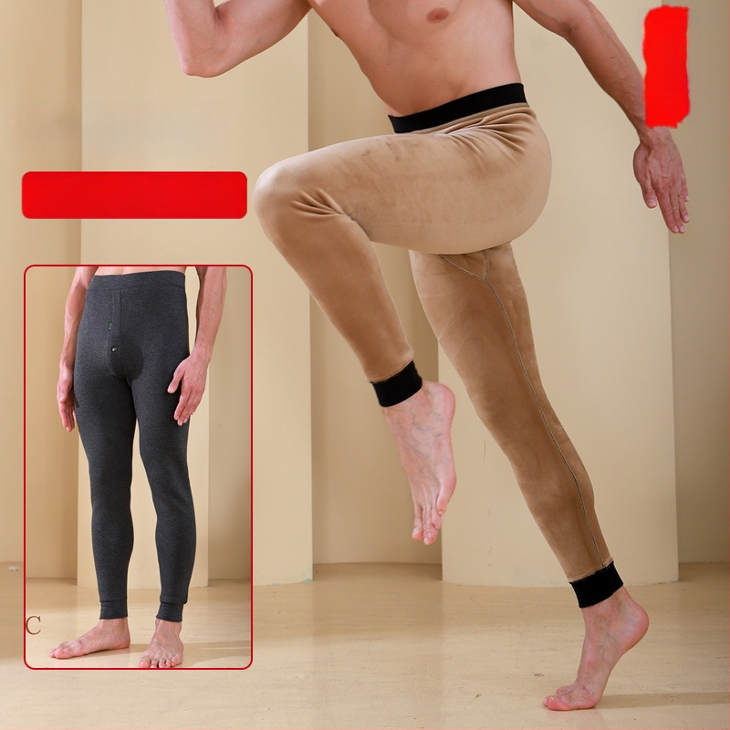 Pantaloni termici pentru bărbați cu căptușeală de fleece, talie înaltă, dublu strat, poliester