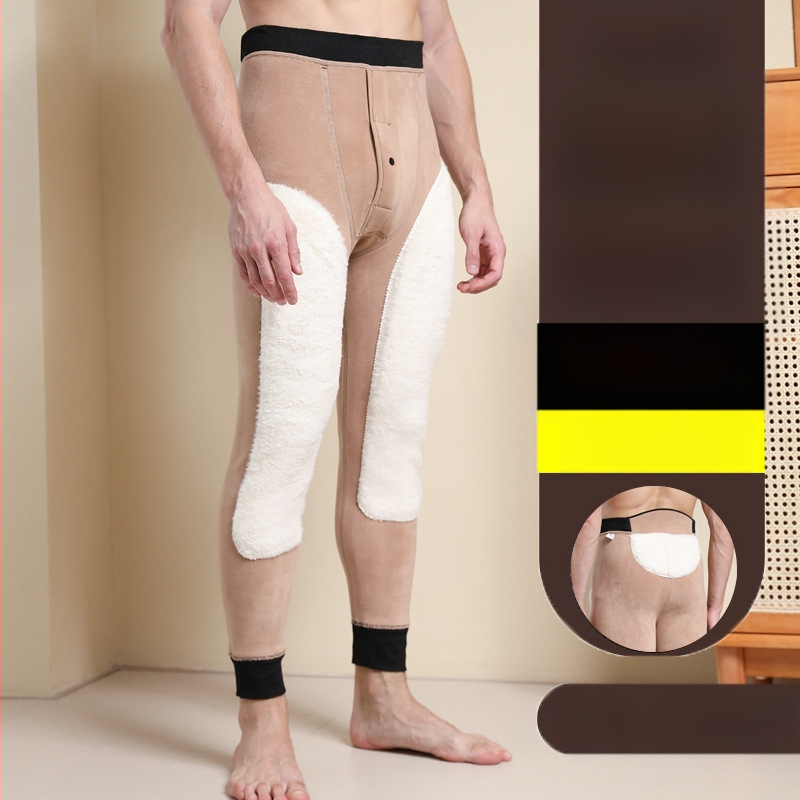 Pantaloni termici pentru bărbați cu căptușeală de fleece, talie înaltă, dublu strat, poliester