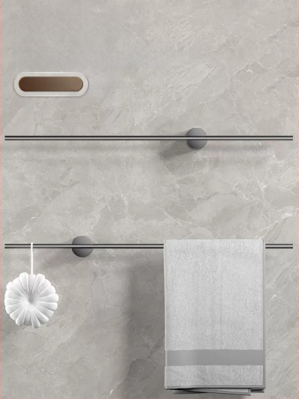 Falra szerelhető törölközőtartó, egypólusú, Space alumínium, spray-plasztik bevonat, teherbírás 10 kg, 1 szint