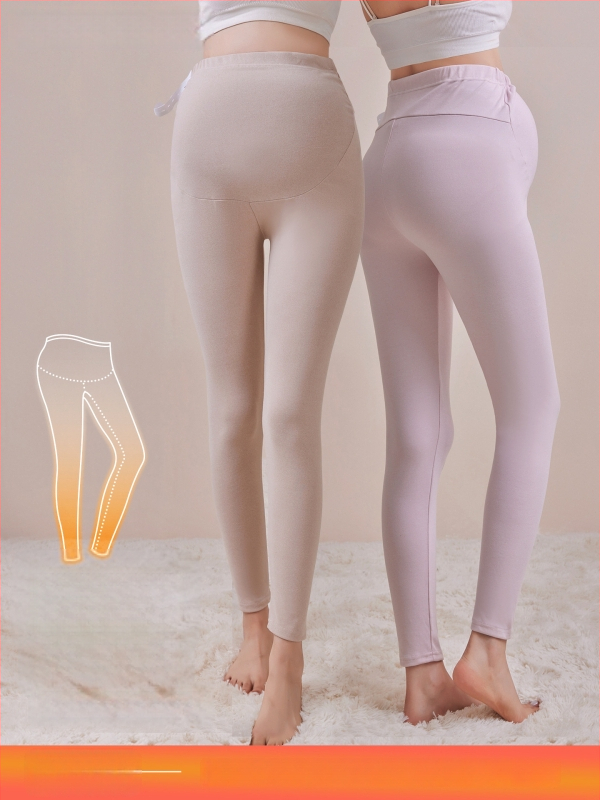 Παντελόνια εγκυμοσύνης με επένδυση φλίς, μακριά, μεσαίο πάχος, πολυεστέρας 80–90%, στήριξη κοιλιάς