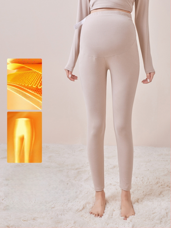 Παντελόνια εγκυμοσύνης με επένδυση φλίς, μακριά, μεσαίο πάχος, πολυεστέρας 80–90%, στήριξη κοιλιάς