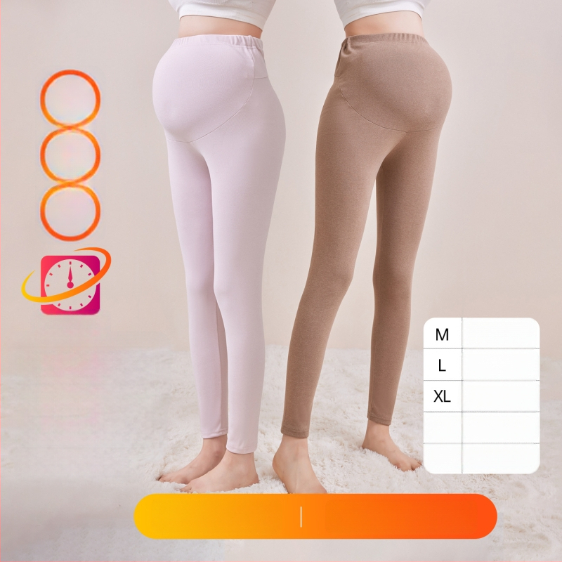 Παντελόνια εγκυμοσύνης με επένδυση φλίς, μακριά, μεσαίο πάχος, πολυεστέρας 80–90%, στήριξη κοιλιάς