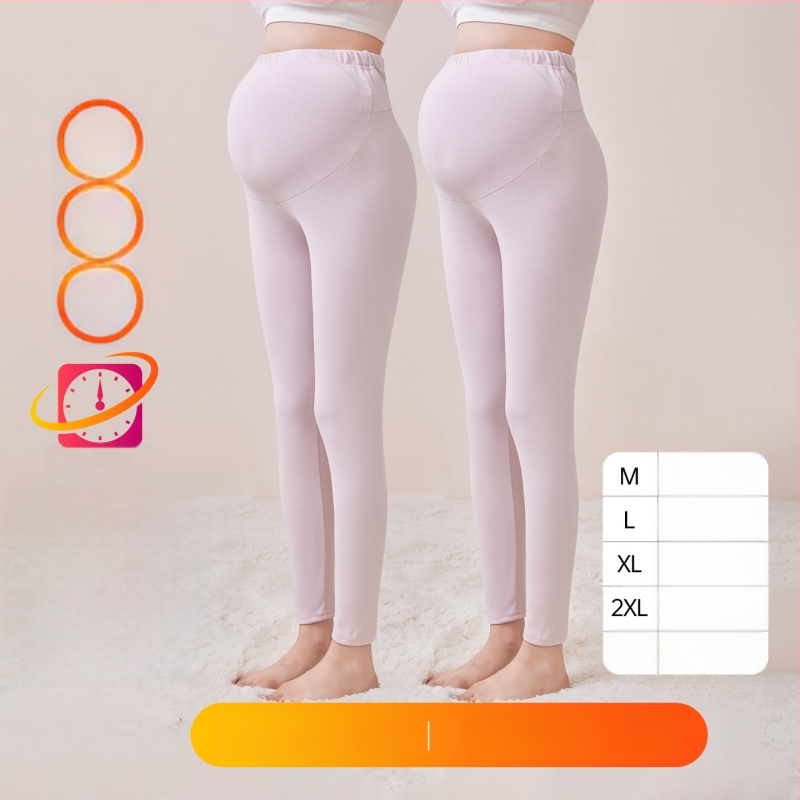 Παντελόνια εγκυμοσύνης με επένδυση φλίς, μακριά, μεσαίο πάχος, πολυεστέρας 80–90%, στήριξη κοιλιάς