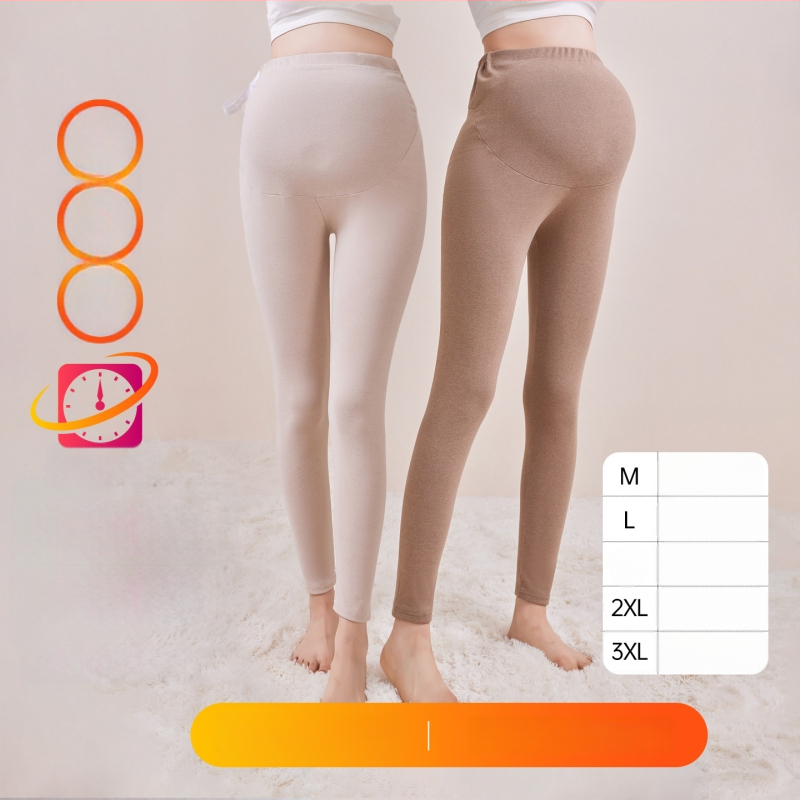 Παντελόνια εγκυμοσύνης με επένδυση φλίς, μακριά, μεσαίο πάχος, πολυεστέρας 80–90%, στήριξη κοιλιάς