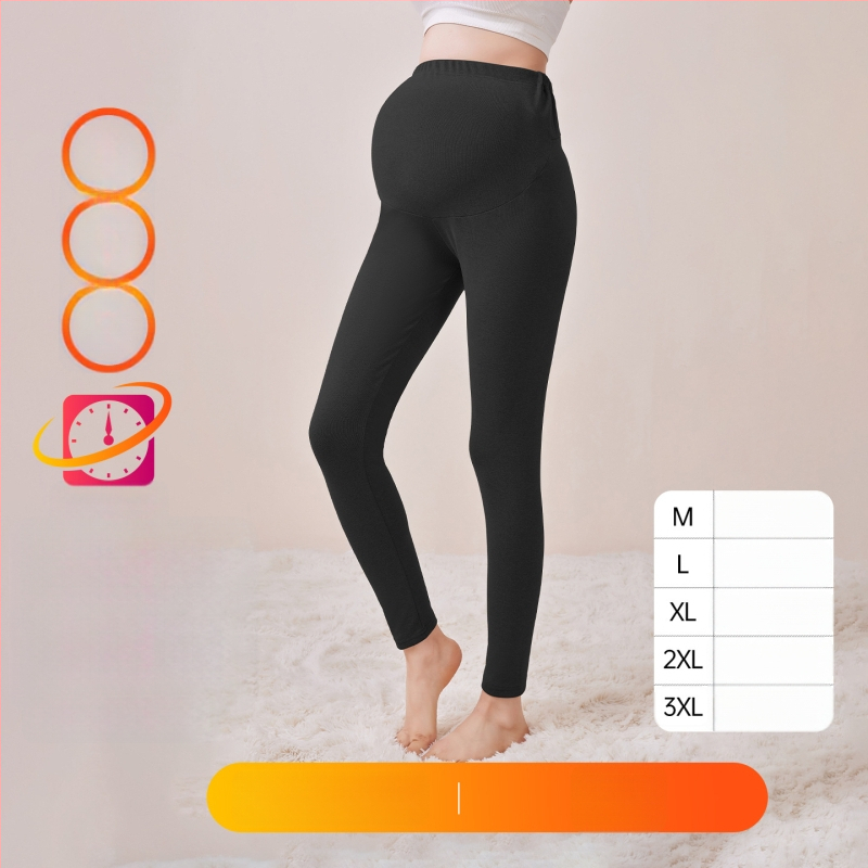 Παντελόνια εγκυμοσύνης με επένδυση φλίς, μακριά, μεσαίο πάχος, πολυεστέρας 80–90%, στήριξη κοιλιάς