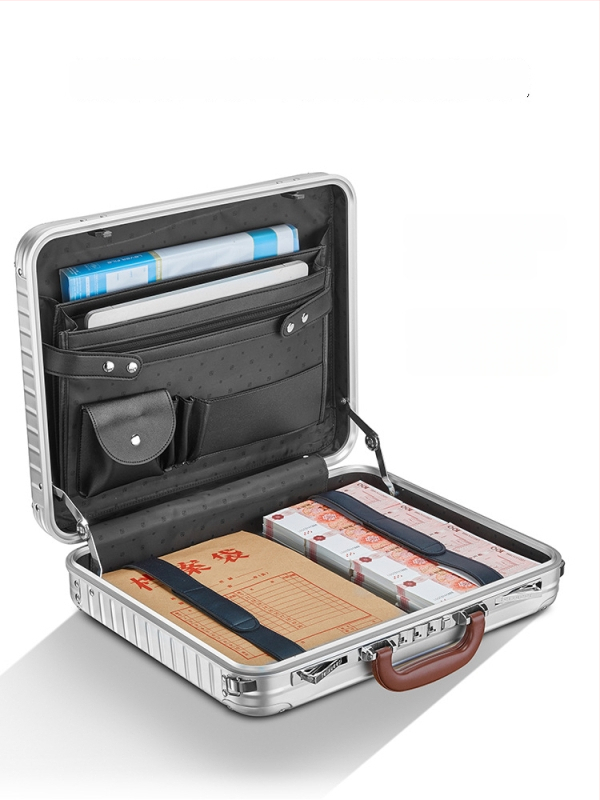 Casetă pentru documente de afaceri din metal, model cu dungi, căptușeală din poliester, impermeabil, anti-furt (stil: elită de afaceri)