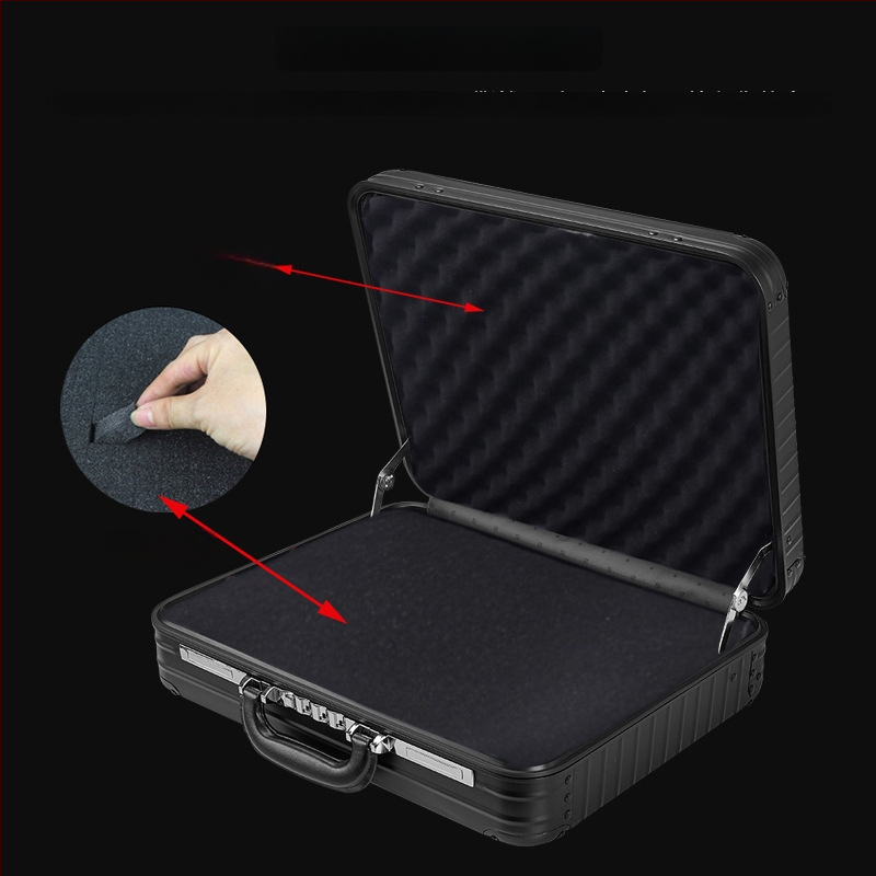 Casetă pentru documente de afaceri din metal, model cu dungi, căptușeală din poliester, impermeabil, anti-furt (stil: elită de afaceri)