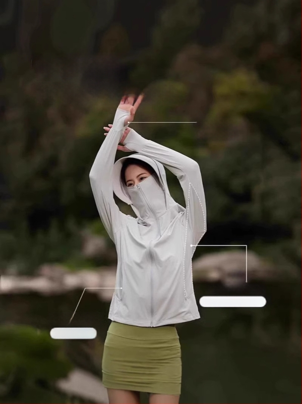 Îmbrăcăminte UV pentru femei din nailon Ice Silk - UPF50+, mâneci lungi, respirabilă, cu margine de pălărie, 80-90% nailon, <30% spandex, primăvara 2025