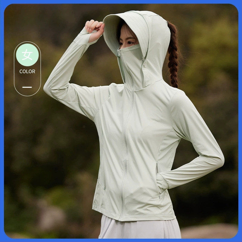 Îmbrăcăminte UV pentru femei din nailon Ice Silk - UPF50+, mâneci lungi, respirabilă, cu margine de pălărie, 80-90% nailon, <30% spandex, primăvara 2025