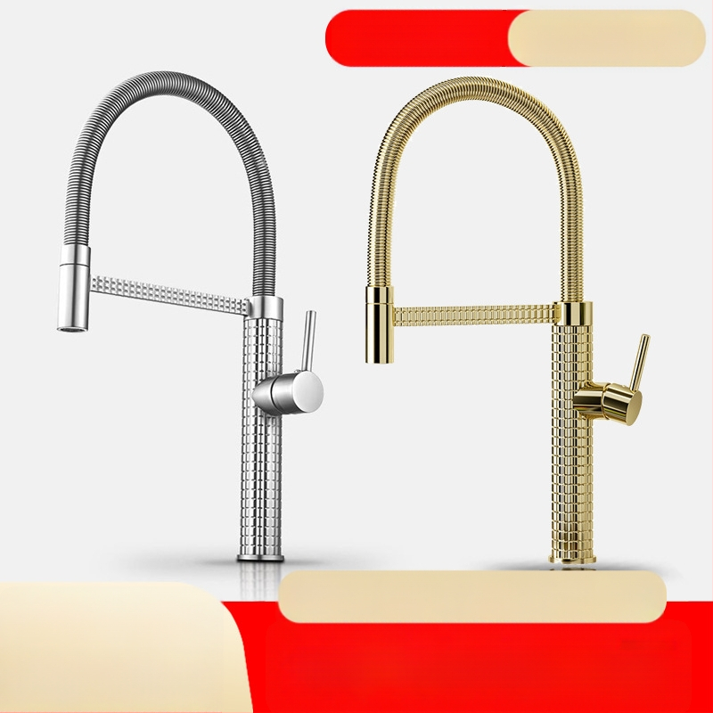 Meďový kuchynský mixér s vysúvacím otočným postrekovačom, keramický ventil s keramickým diskom, model CY005, vstupy G1/2, 3/8, 9/16, elektroplakovaný povrch