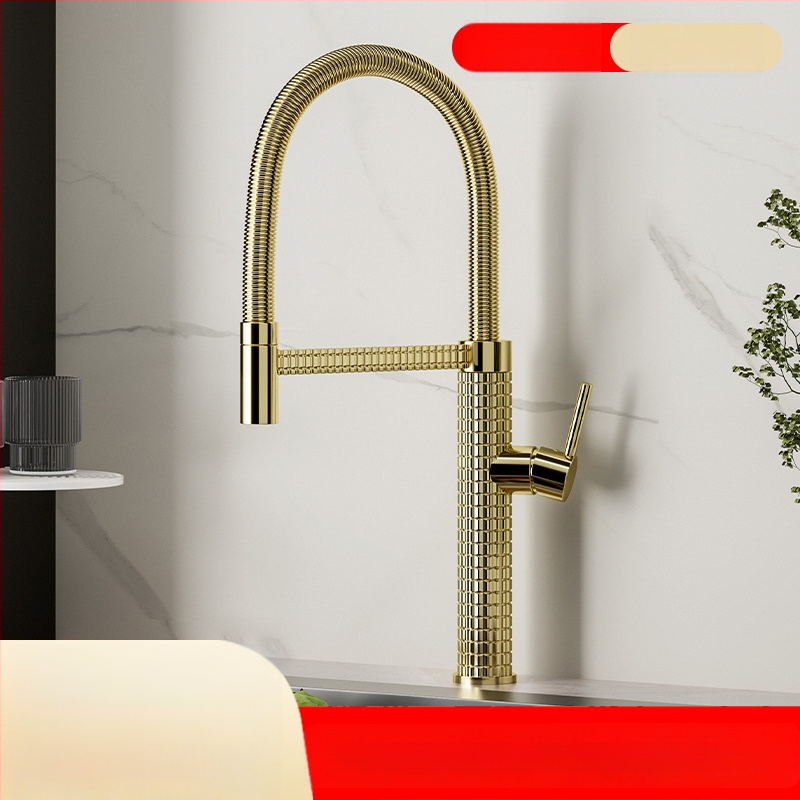 Meďový kuchynský mixér s vysúvacím otočným postrekovačom, keramický ventil s keramickým diskom, model CY005, vstupy G1/2, 3/8, 9/16, elektroplakovaný povrch