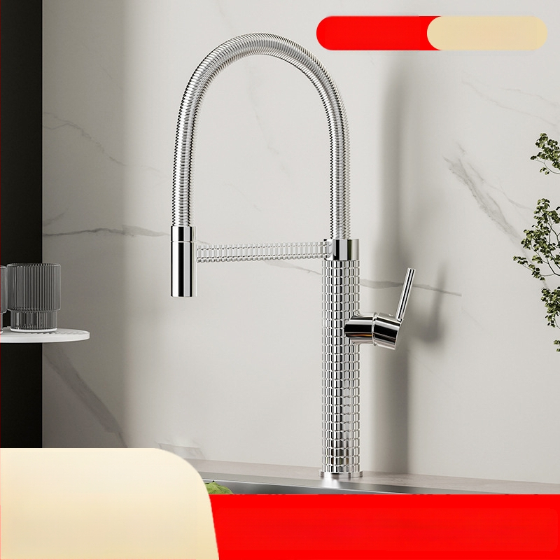 Meďový kuchynský mixér s vysúvacím otočným postrekovačom, keramický ventil s keramickým diskom, model CY005, vstupy G1/2, 3/8, 9/16, elektroplakovaný povrch