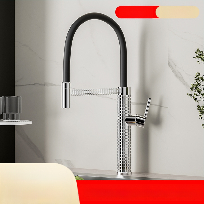 Meďový kuchynský mixér s vysúvacím otočným postrekovačom, keramický ventil s keramickým diskom, model CY005, vstupy G1/2, 3/8, 9/16, elektroplakovaný povrch