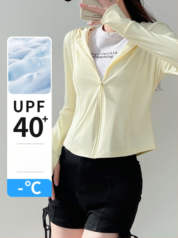 Sacou pentru femei din ice silk, protecție solară UPF40+, croială slim, lungime 50-65 cm, poliester 80-90% cu elastan