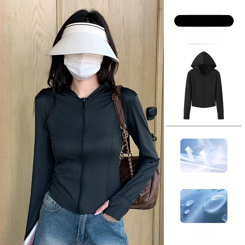 Sacou pentru femei din ice silk, protecție solară UPF40+, croială slim, lungime 50-65 cm, poliester 80-90% cu elastan