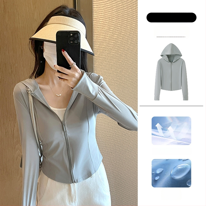 Sacou pentru femei din ice silk, protecție solară UPF40+, croială slim, lungime 50-65 cm, poliester 80-90% cu elastan