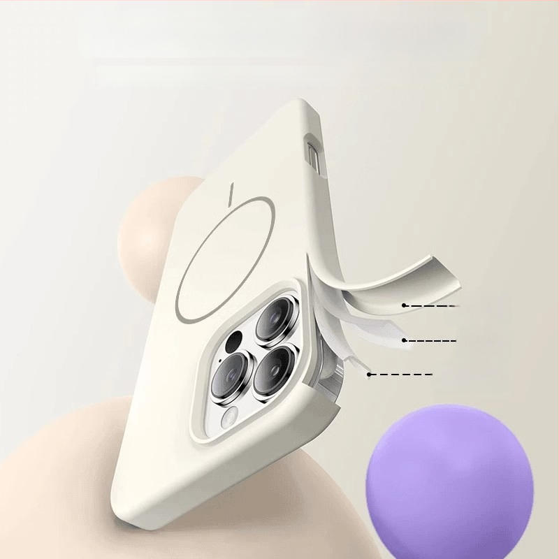 Folyékony szilikon tok iPhone 11–14 sorozathoz mágneses rögzítéssel, ütésálló, hőelvezetés, ujjnyom-mentes, spray felület