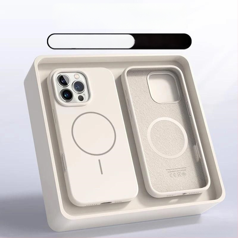 Folyékony szilikon tok iPhone 11–14 sorozathoz mágneses rögzítéssel, ütésálló, hőelvezetés, ujjnyom-mentes, spray felület