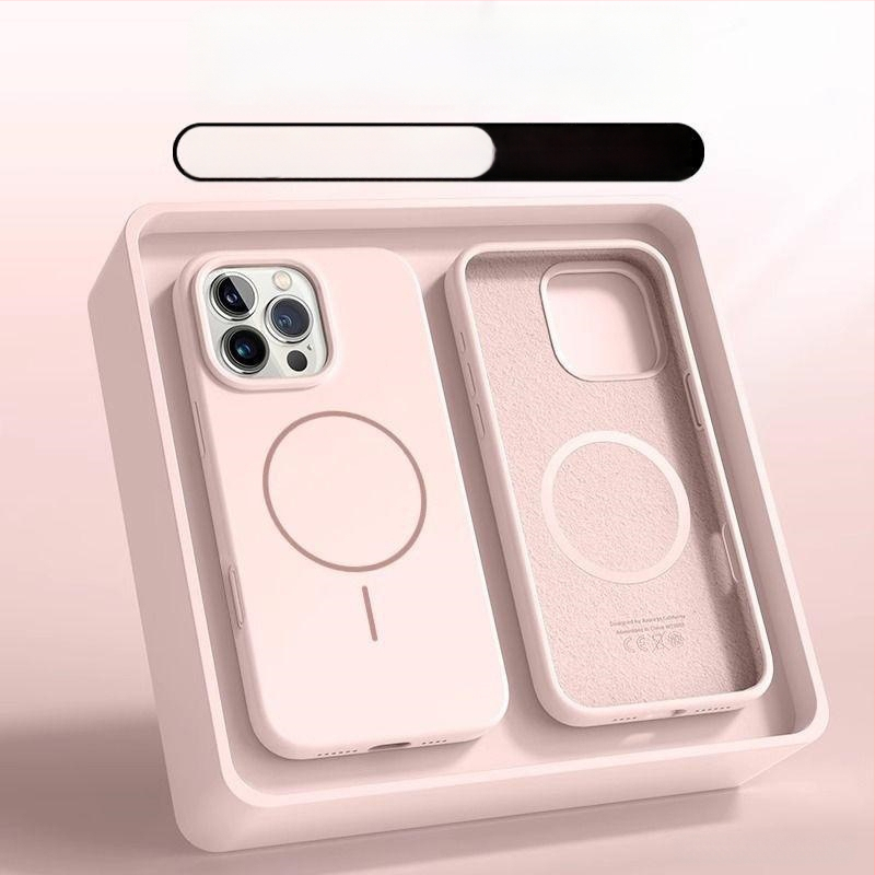 Folyékony szilikon tok iPhone 11–14 sorozathoz mágneses rögzítéssel, ütésálló, hőelvezetés, ujjnyom-mentes, spray felület