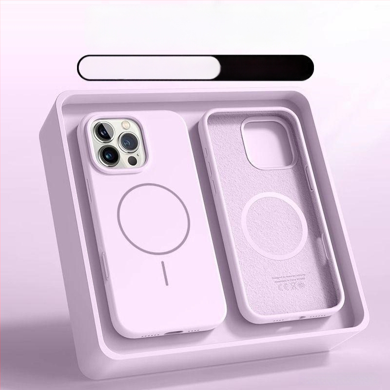 Folyékony szilikon tok iPhone 11–14 sorozathoz mágneses rögzítéssel, ütésálló, hőelvezetés, ujjnyom-mentes, spray felület