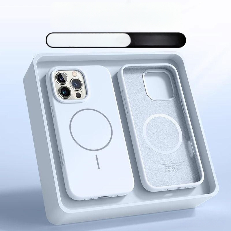 Folyékony szilikon tok iPhone 11–14 sorozathoz mágneses rögzítéssel, ütésálló, hőelvezetés, ujjnyom-mentes, spray felület