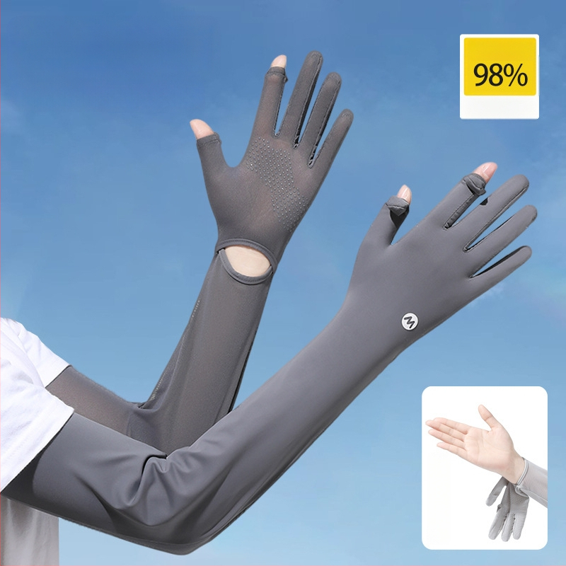 Найлонови ръкавели за слънцезащита за жени, дишащи и ледено охлаждащи, свободни, UV-защита, антихлъзгащи, съвместими със сензорен екран, за шофиране на открито