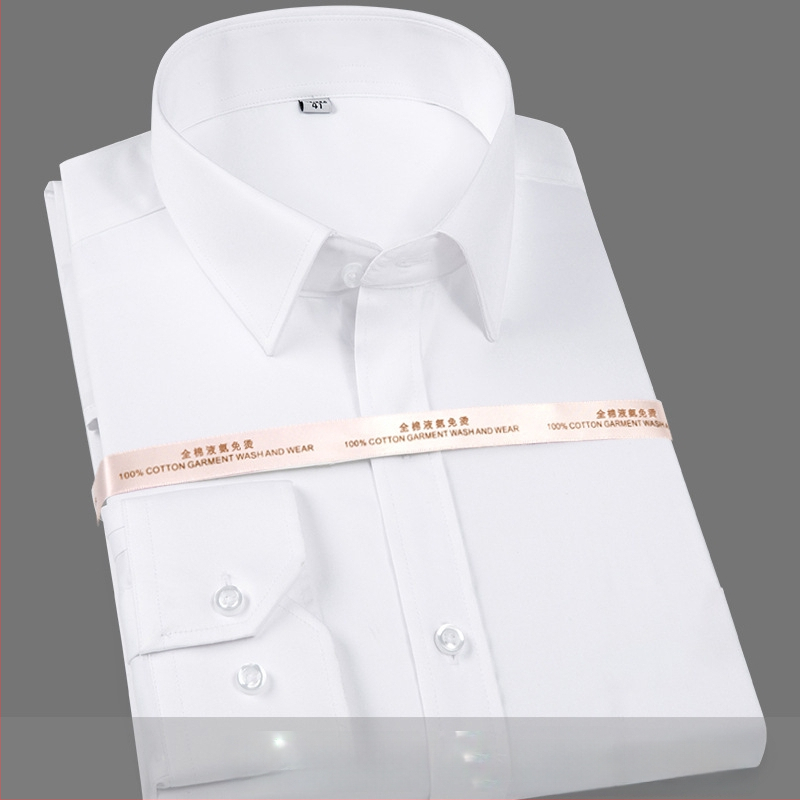 Cămașă pentru bărbați din bumbac mercerizat, mâneci lungi, fără călcare, guler pătrat, 100% bumbac