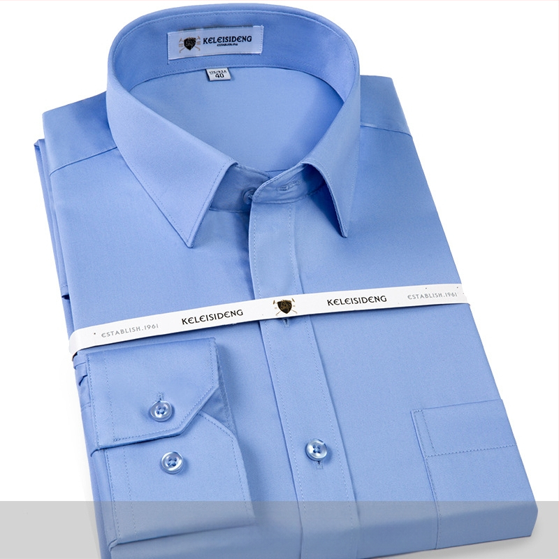 Cămașă pentru bărbați din bumbac mercerizat, mâneci lungi, fără călcare, guler pătrat, 100% bumbac