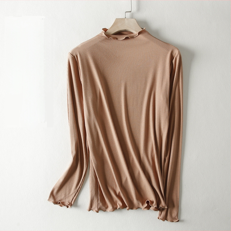 Modal μακρυμάνικη T‑shirt με μισουψηλό λαιμό, στενή γραμμή, μονόχρωμη