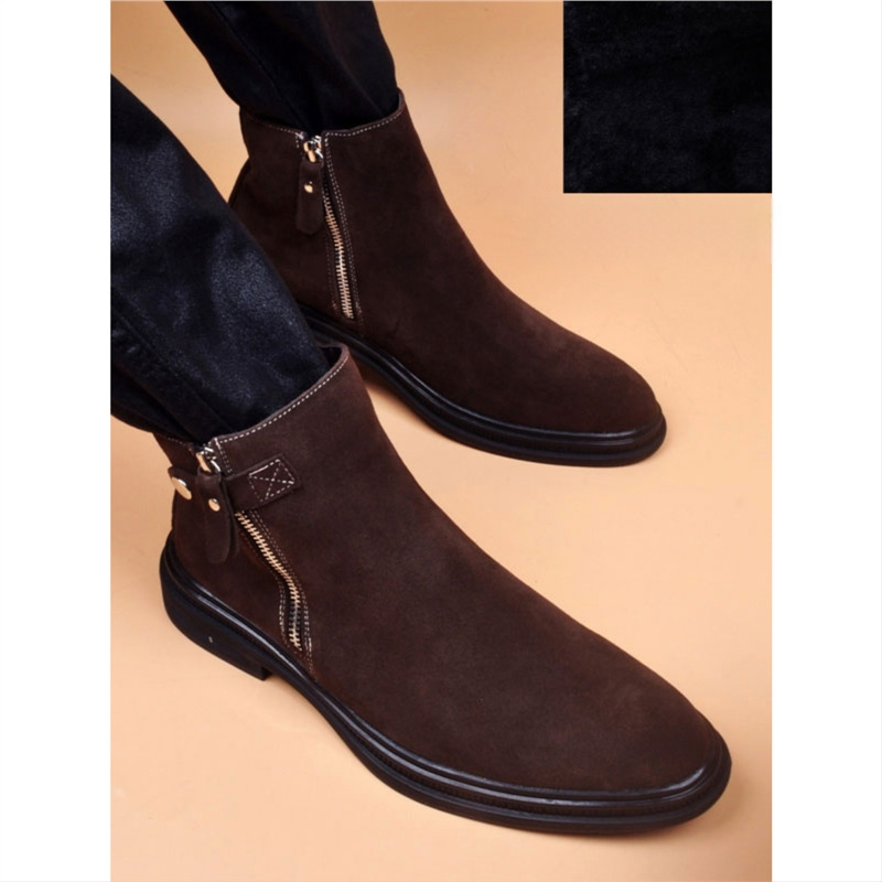 Ανδρικά μποτάκια από γνήσιο δέρμα, υψηλό ύψος, βρετανικού στυλ εξωτερικά μποτάκια, καουτσούκ σόλα, εσωτερικά με δίχτυ