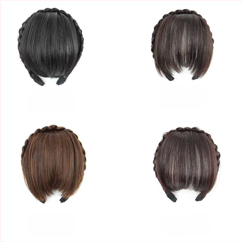 Перука с челка и плитка рибена кост, обод за глава, от високотемпературна жица, за дами, не подлежи на боядисване с горещи методи