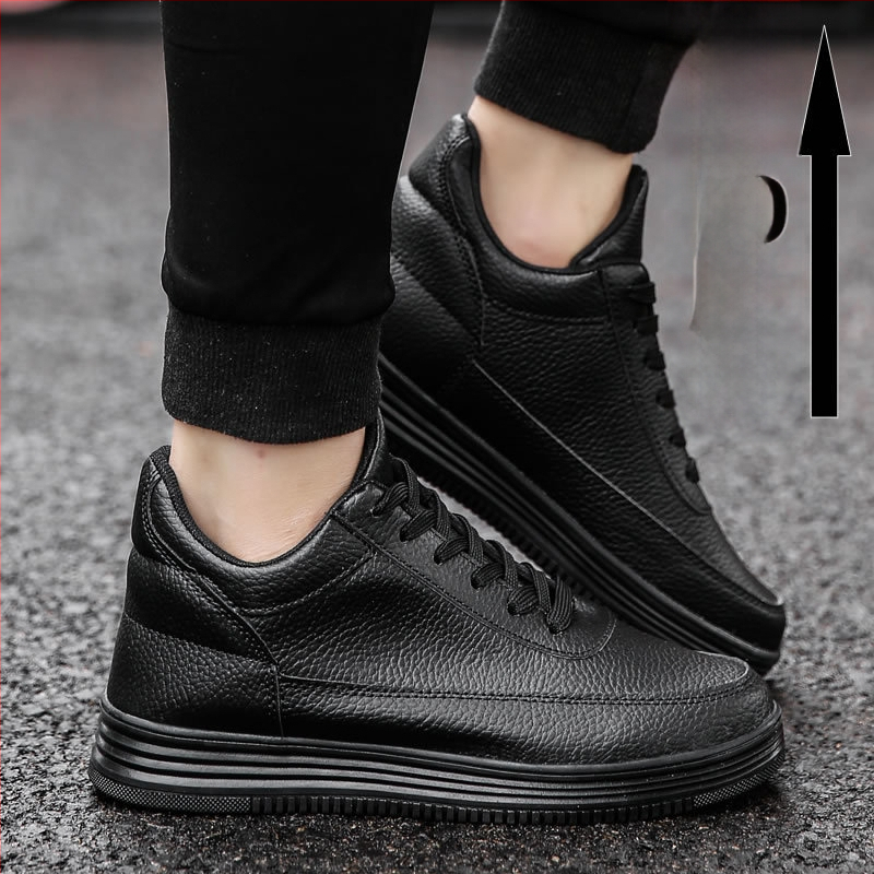 Ανδρικοί loafers με εσωτερική αύξηση ύψους, επάνω μέρος από δέρμα αγελάδας, δικτυωμένη επένδυση, PU πάτος, κορδές