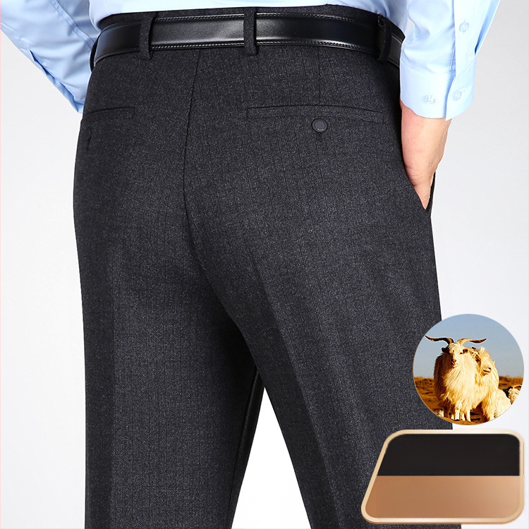 Ανδρικά χειμερινά καθημερινά παντελόνια με ίσιο κόψιμο, υψηλή μέση, ελαστικό πολυεστερικό μίγμα, φερμουάρ