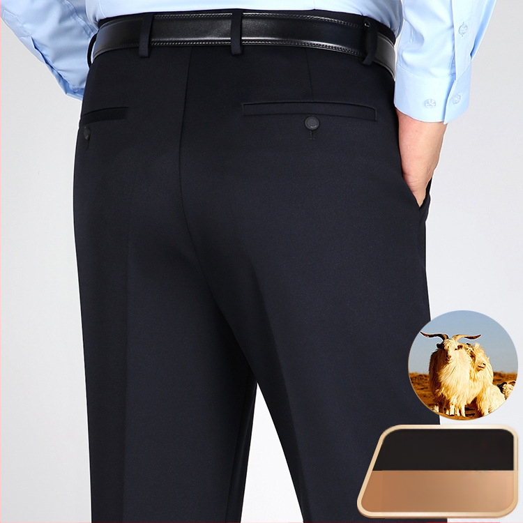 Ανδρικά χειμερινά καθημερινά παντελόνια με ίσιο κόψιμο, υψηλή μέση, ελαστικό πολυεστερικό μίγμα, φερμουάρ