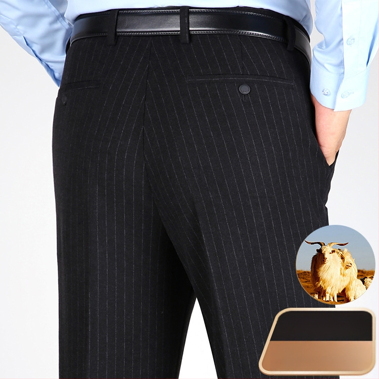 Ανδρικά χειμερινά καθημερινά παντελόνια με ίσιο κόψιμο, υψηλή μέση, ελαστικό πολυεστερικό μίγμα, φερμουάρ