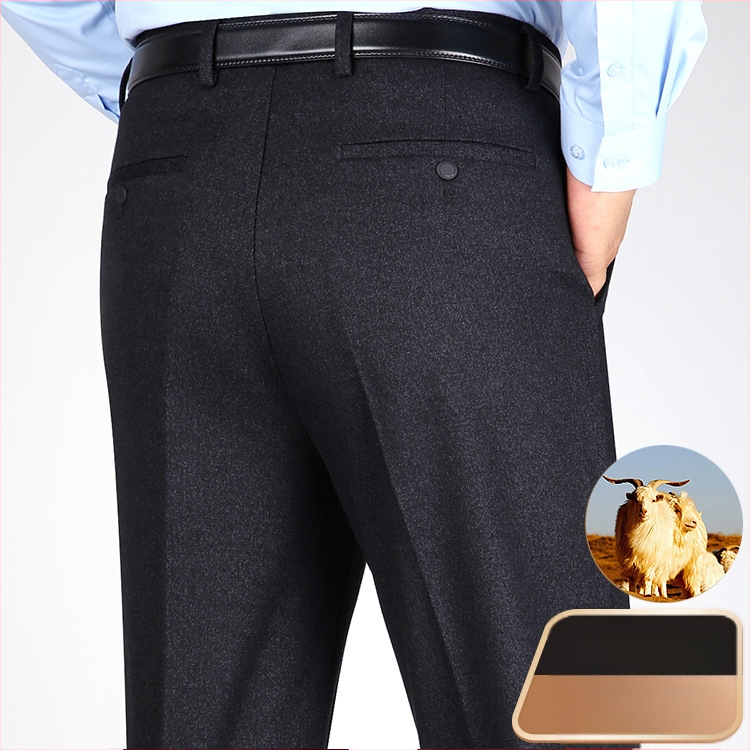 Ανδρικά χειμερινά καθημερινά παντελόνια με ίσιο κόψιμο, υψηλή μέση, ελαστικό πολυεστερικό μίγμα, φερμουάρ