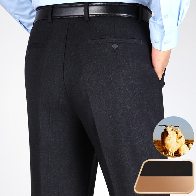 Ανδρικά χειμερινά καθημερινά παντελόνια με ίσιο κόψιμο, υψηλή μέση, ελαστικό πολυεστερικό μίγμα, φερμουάρ