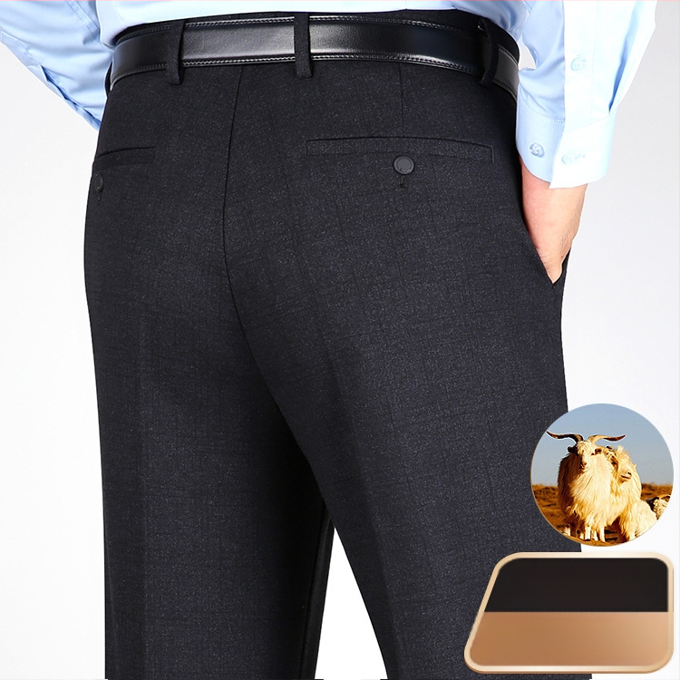 Ανδρικά χειμερινά καθημερινά παντελόνια με ίσιο κόψιμο, υψηλή μέση, ελαστικό πολυεστερικό μίγμα, φερμουάρ