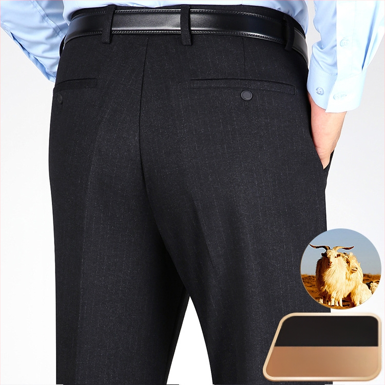 Ανδρικά χειμερινά καθημερινά παντελόνια με ίσιο κόψιμο, υψηλή μέση, ελαστικό πολυεστερικό μίγμα, φερμουάρ