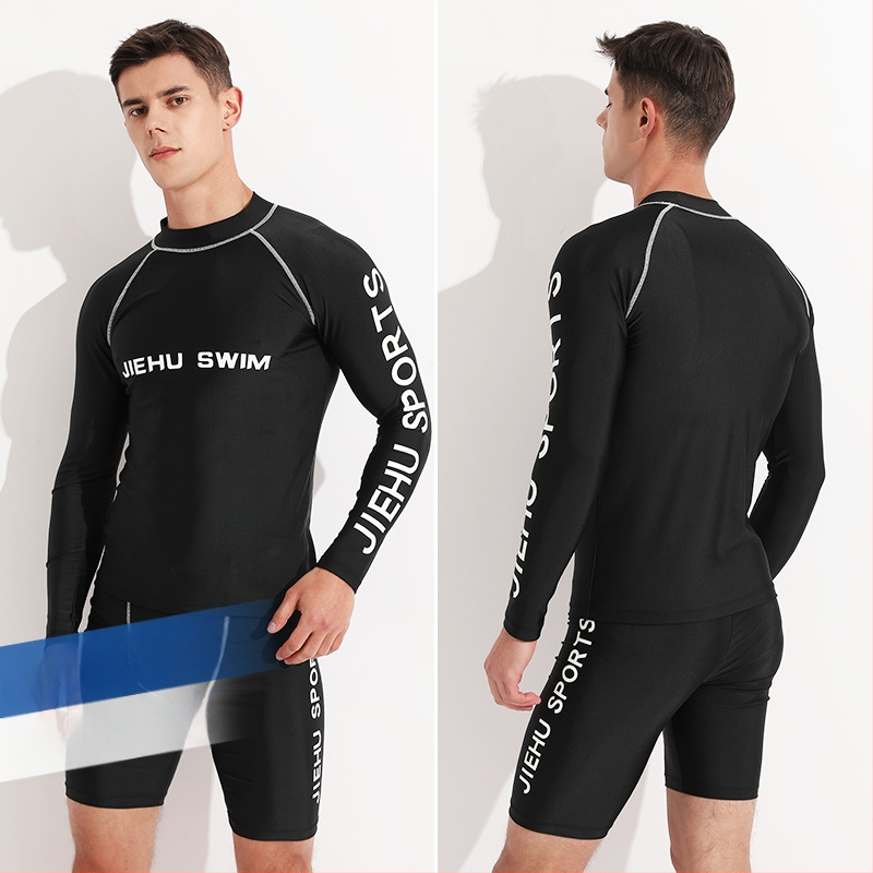 Costum de baie pentru bărbați cu mâneci lungi, uscare rapidă și protecție UV, set din două piese, material poliester-elastan (80–90% elastan), căptușeală poliester-elastan, 400 g