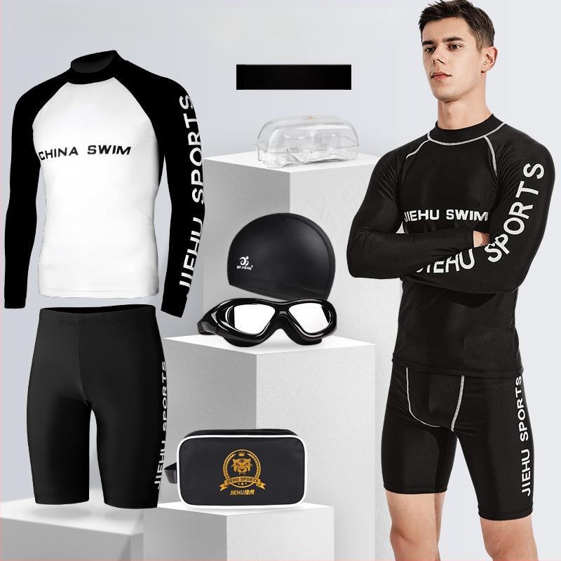 Costum de baie pentru bărbați cu mâneci lungi, uscare rapidă și protecție UV, set din două piese, material poliester-elastan (80–90% elastan), căptușeală poliester-elastan, 400 g