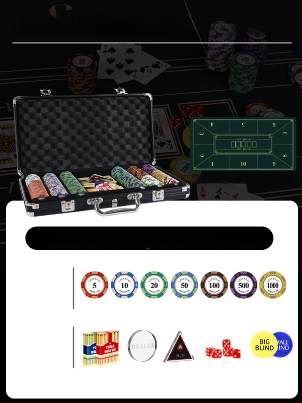 Комплект глинени покер чипове за Тексас Холдем с алуминиев кейс, от неръждаема стомана, правоъгълен дизайн, модел YTH960467850261