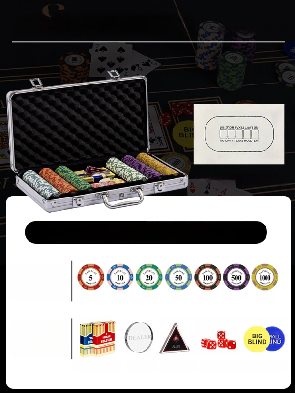 Комплект глинени покер чипове за Тексас Холдем с алуминиев кейс, от неръждаема стомана, правоъгълен дизайн, модел YTH960467850261