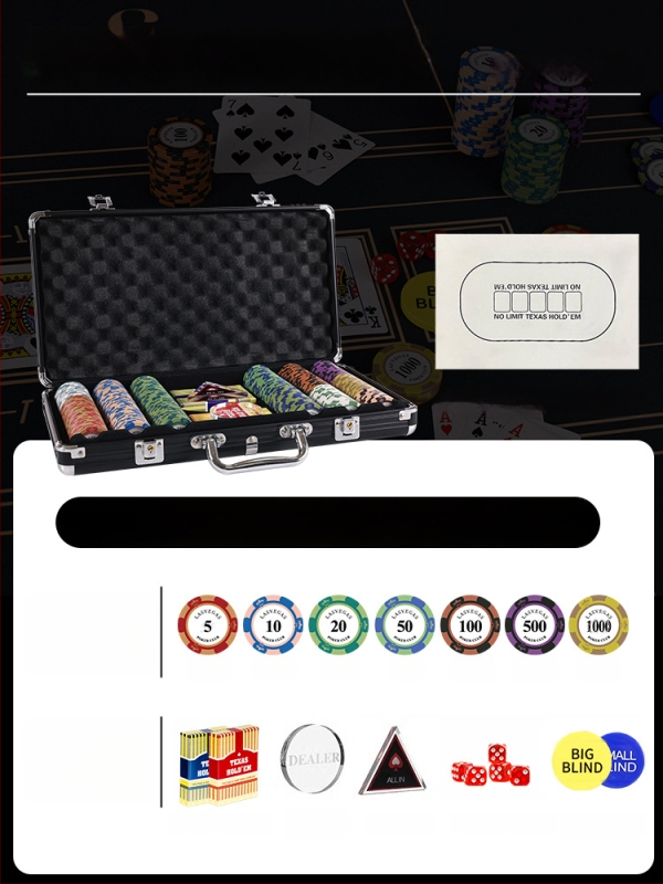 Комплект глинени покер чипове за Тексас Холдем с алуминиев кейс, от неръждаема стомана, правоъгълен дизайн, модел YTH960467850261