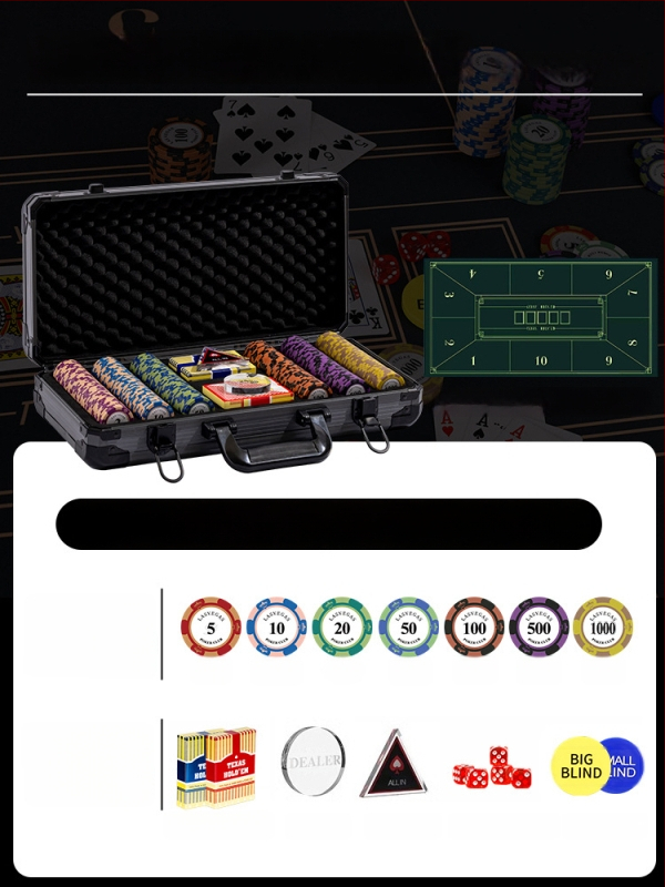 Комплект глинени покер чипове за Тексас Холдем с алуминиев кейс, от неръждаема стомана, правоъгълен дизайн, модел YTH960467850261