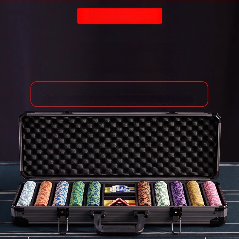 Комплект глинени покер чипове за Тексас Холдем с алуминиев кейс, от неръждаема стомана, правоъгълен дизайн, модел YTH960467850261