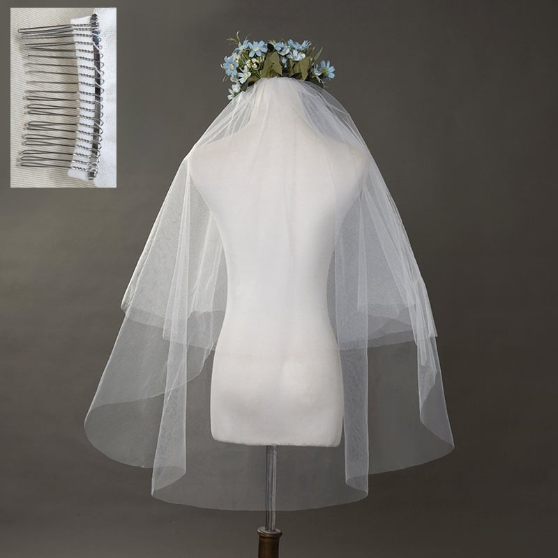 Νυφικός πέπλος, διπλού στρώματος απαλό διχτυωτό ύφος, πολυεστερικό νήμα, ατομική συσκευασία, δυνατότητα προσαρμογής