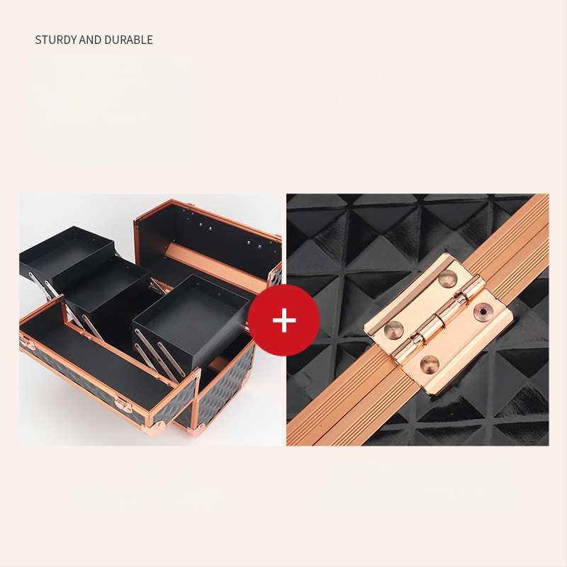 Parkerville козметична кутия за съхранение с ключалка, портативна, голям капацитет, многослойна разделителна система, метален корпус, колела