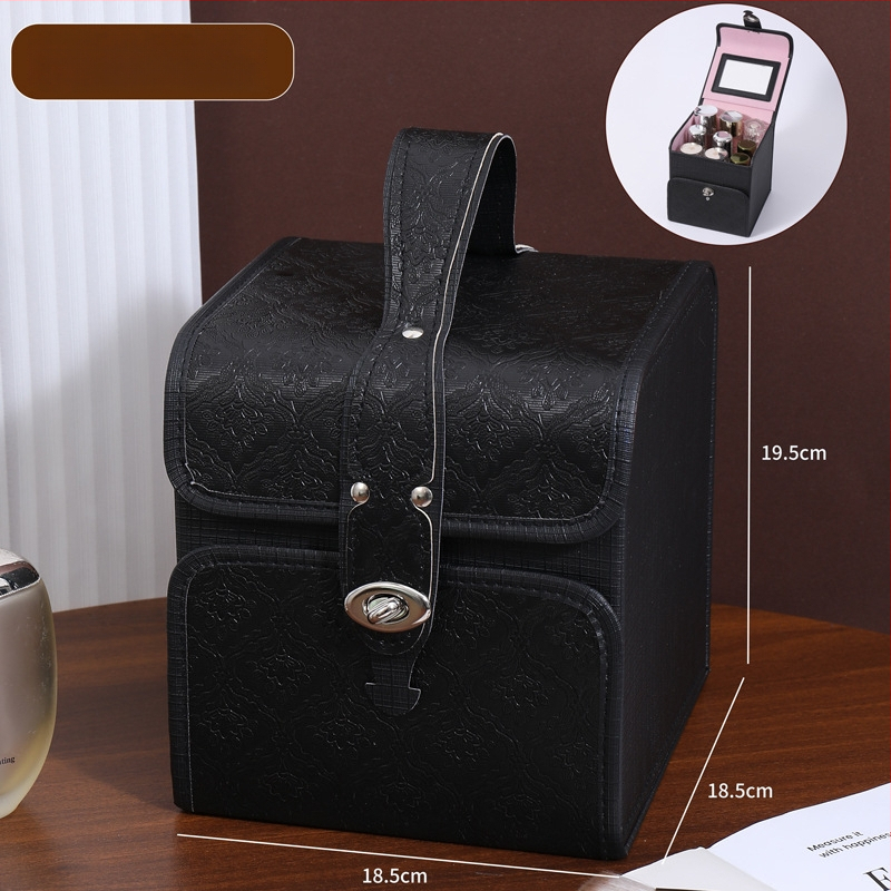 Козметична кутия за съхранение, сгъваема и преносима, голям капацитет; материал PC; тегло 1,2 кг; разширителен слой: да; метод на отваряне: заключваща закопчалка; колела: въртящи се във всички посоки.