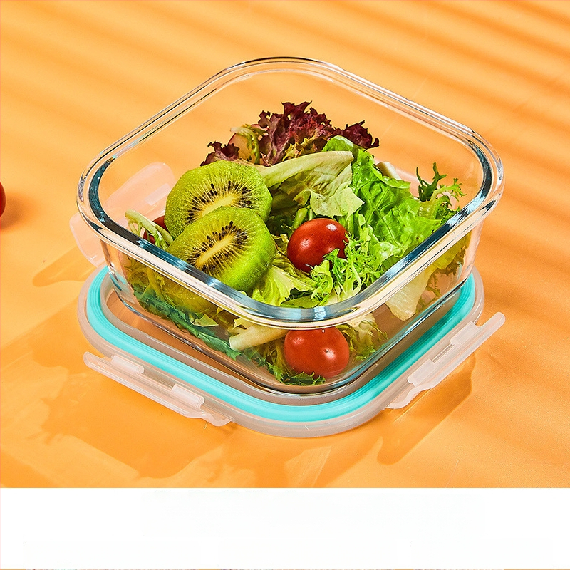 Üveg ebédes doboz, kör alakú, magas boroszilikát üveg, kapacitás 1–2 L, mikrohullámú sütőben használható